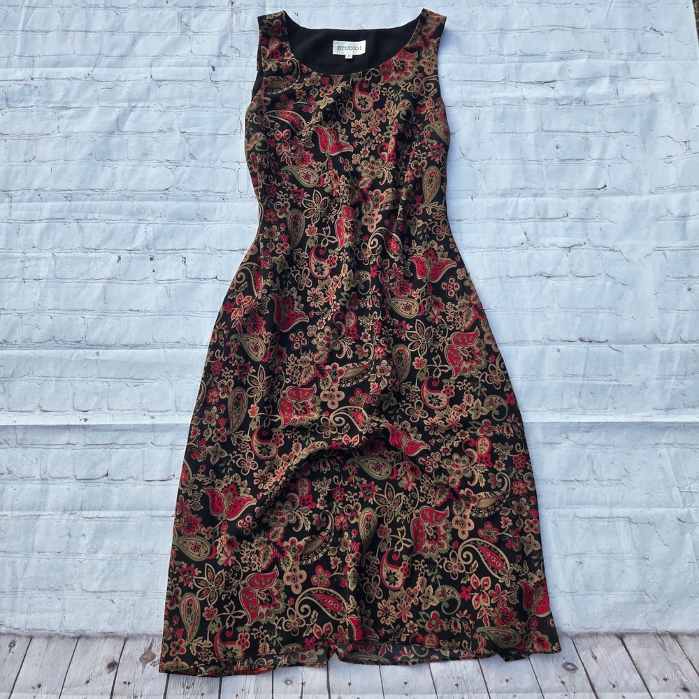90's Y2k moody fall paisley layered chiffon midi dress fairy grunge whimsgoth lg
